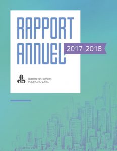 Graphisme du rapport annuel de la Chambre des huissier du Québec